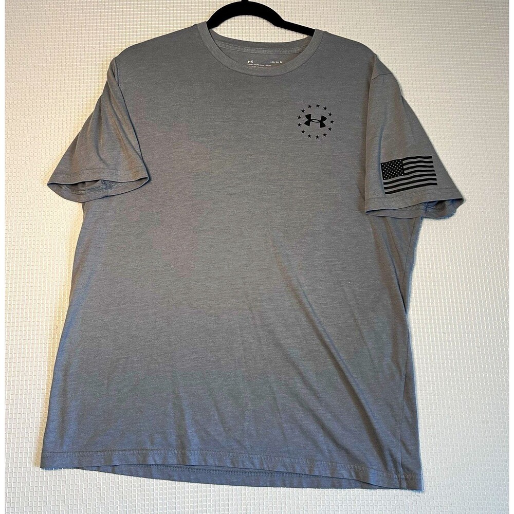 Under Armour HeatGear Loose Fit Gray Short Sleeve Flag Graphic T-Shirt L